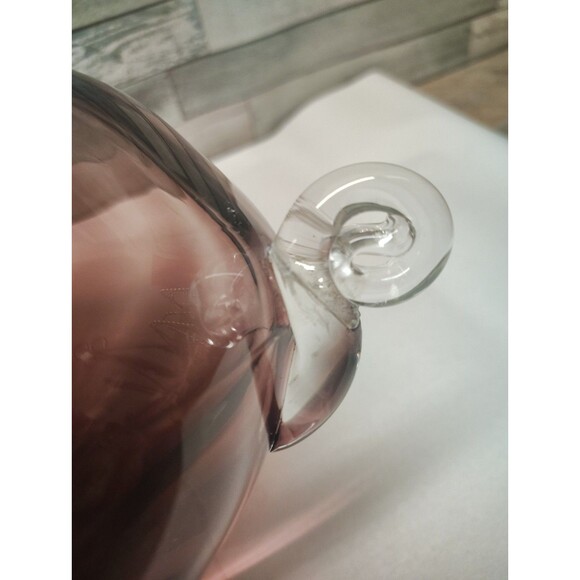 Vintage Blenko Glass 9726 Squatty Optic Vase Scroll Handles Amethyst Label  READ - Picture 9 of 14